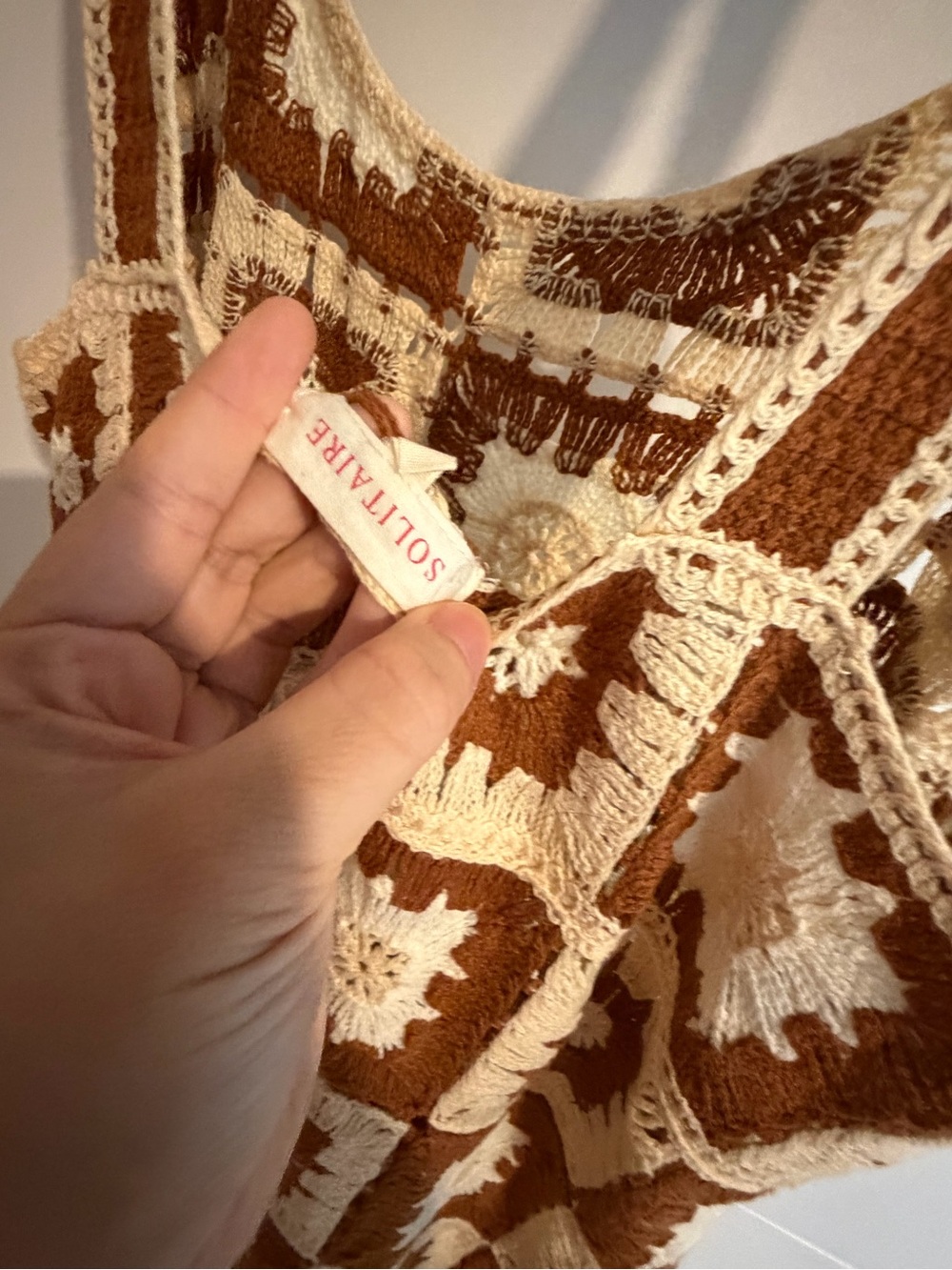 Solitaire Crochet Midi Dress in Cream and Brown - Picture 3 of 5